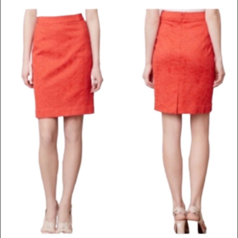 Anthropologie Vanessa Virginia Rose Brocade Red Poppy Pencil Straight Skirt Sz 4